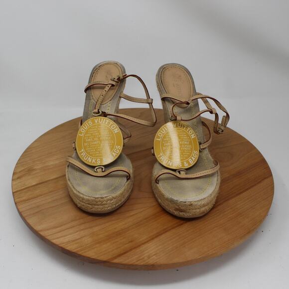 Vintage Louis Vuitton Espadrille Womens 7.5 Wedge Sandals Trunks Bags Collection - Picture 2 of 9